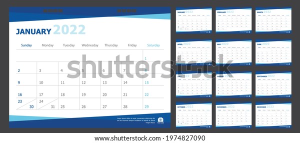 Calendar 2022 Blue Background Stock Vector (Royalty Free) 1974827090 ...