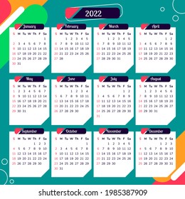 Calendar 2022 with Colorful Abstract Background