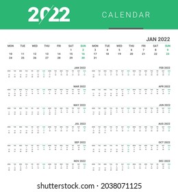 Calendar 2022 corporate design planner template, Desk Calendar 2022, printing layout, week start Monday