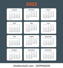 Calendar 2022 corporate design planner template, Desk Calendar 2022, printing layout, week start Sunday
