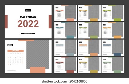 Calendar 2022 Corporate Design Template with Place for Photo and Company Logo. Desk Calendar Design Week Starts on Sunday. Ratio Size A4 or A5 - EPS 10 Vector