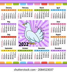 Calendar for 2022 with a cute character. Fun and bright design. Isolated color vector illustration. cartoon style.