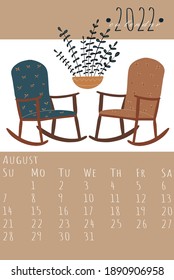 Calendar 2022. Cute hygge elements calendar 2022. Trendy calendar in Scandinavian style. Vector template. Danish lifestyle. 