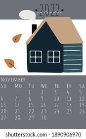 Calendario 2022. Calendario 2022 de elementos de hígge mate. Calendario de moda al estilo escandinavo. Plantilla de vectores. Estilo de vida danés. 