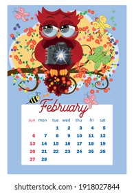 Calendar 2022. Cute owls and birds for every month. Wall vertical calendar for 2022, the week starts on Sunday. A4 format.