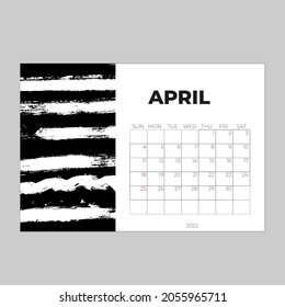 Calendar 2022 design, April month template, desk calendar 2022 layout, advertisement, printing, Business template vector eps10. Vector illustration