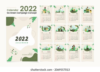 Calendar 2022 design template with green environment care concept