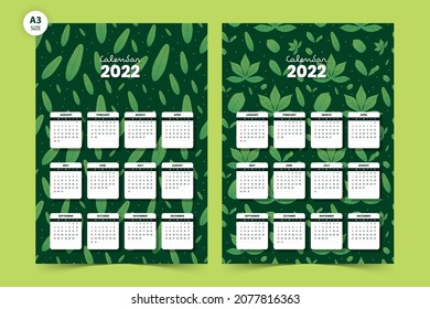 calendar 2022 design template with leaf seamless pattern