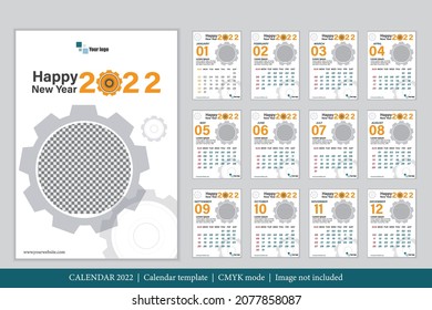 Calendar 2022 design, The year of the Tiger monthly cards templates, Set of 12 month, Week starts from Sunday. Design template for gerneral and corporate. flat illustration vector design