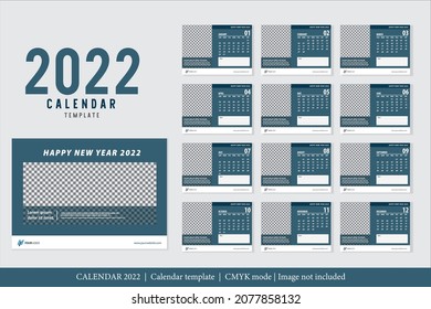 Calendar 2022 design, The year of the Tiger monthly cards templates, Set of 12 month, Week starts from Sunday. Design template for gerneral and corporate. flat illustration vector design