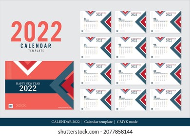 Calendar 2022 design, The year of the Tiger monthly cards templates, Set of 12 month, Week starts from Sunday. Design template for gerneral and corporate. flat illustration vector design
