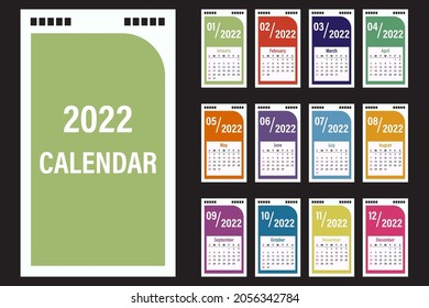 Calendar 2022, desktop calendar template design. The week starts on Sunday. The set is 12 months old.