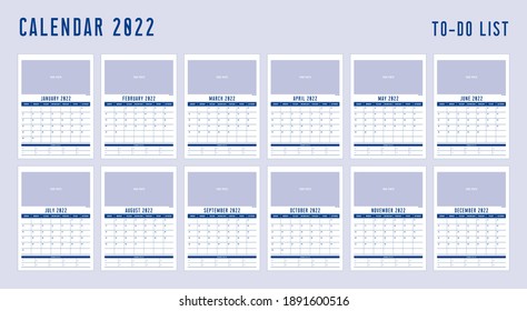 Calendar 2022, To Do Lists and Note. Week start Sunday corporate design planner template.
