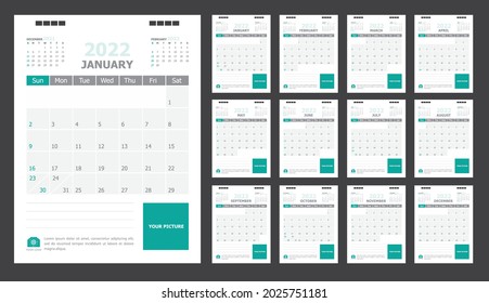 Calendar for 2022 green background