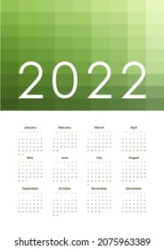 Calendario para 2022 con gradiente verde.