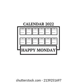 Kalender 2022 Symbol und Montag auf weißem Hintergrund anzeigen oder markieren