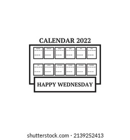 calendar 2022 icon and show or highlight on wednesday on white background