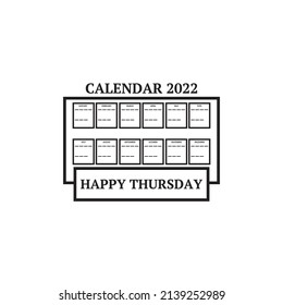 calendar 2022 icon and show or highlight on thursday on white background