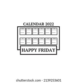 calendar 2022 icon and show or highlight on friday on white background