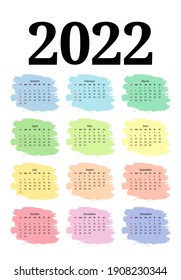 Calendar for 2022 isolated on a white background. Sunday to Monday, business template. Vector illustration