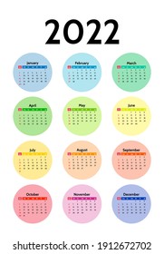 Calendar for 2022 isolated on a white background. Sunday to Monday, business template. Vector illustration
