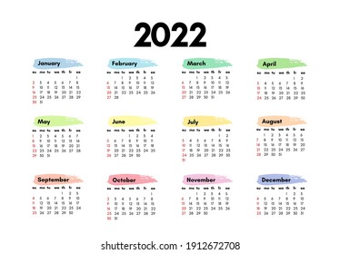 Calendar for 2022 isolated on a white background. Sunday to Monday, business template. Vector illustration