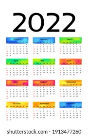 Calendar for 2022 isolated on a white background. Sunday to Monday, business template. Vector illustration