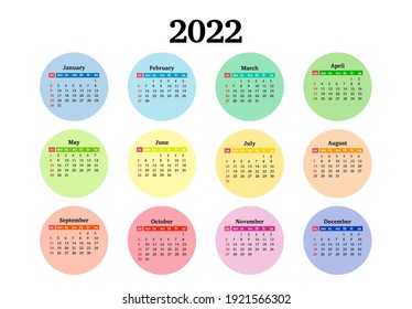 Calendar for 2022 isolated on a white background. Sunday to Monday, business template. Vector illustration