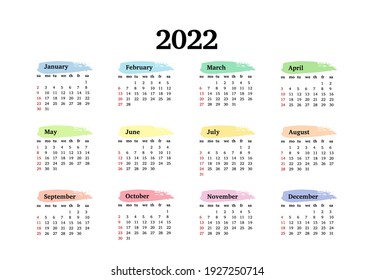 Calendar for 2022 isolated on a white background. Sunday to Monday, business template. Vector illustration