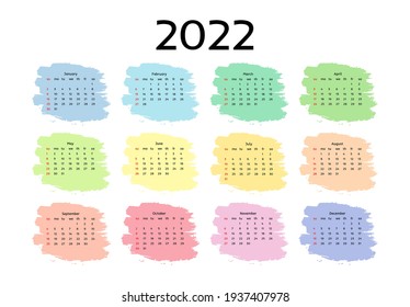 Calendar for 2022 isolated on a white background. Sunday to Monday, business template. Vector illustration