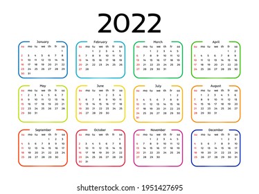 Calendar for 2022 isolated on a white background. Sunday to Monday, business template. Vector illustration