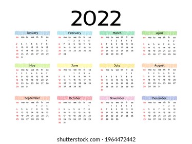 Calendar for 2022 isolated on a white background. Sunday to Monday, business template. Vector illustration