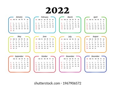 Calendar for 2022 isolated on a white background. Sunday to Monday, business template. Vector illustration