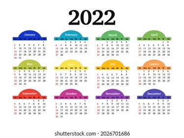 Calendar for 2022 isolated on a white background. Sunday to Monday, business template. Vector illustration