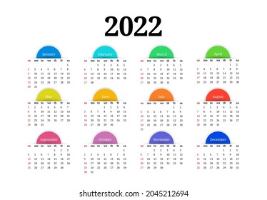 Calendar for 2022 isolated on a white background. Sunday to Monday, business template. Vector illustration