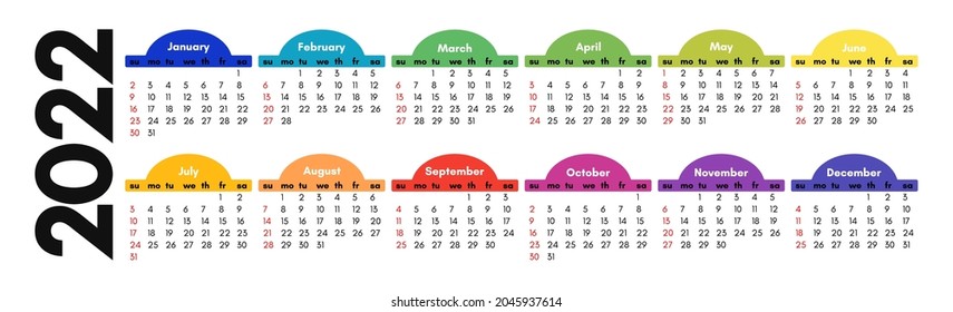 Calendar for 2022 isolated on a white background. Sunday to Monday, business template. Vector illustration