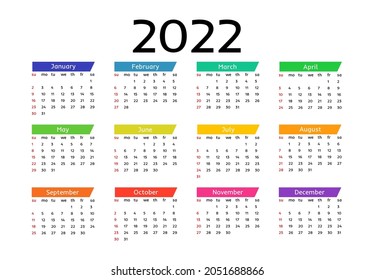 Calendar for 2022 isolated on a white background. Sunday to Monday, business template. Vector illustration