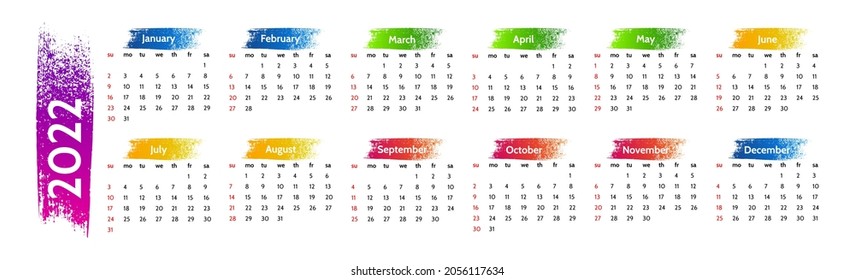 Calendar for 2022 isolated on a white background. Sunday to Monday, business template. Vector illustration