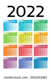 Calendar for 2022 isolated on a white background. Sunday to Monday, business template. Vector illustration