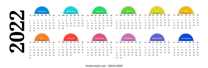 Calendar for 2022 isolated on a white background. Sunday to Monday, business template. Vector illustration