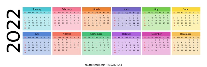 Calendar for 2022 isolated on a white background. Sunday to Monday, business template. Vector illustration