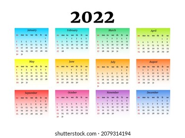 Calendar for 2022 isolated on a white background. Sunday to Monday, business template. Vector illustration