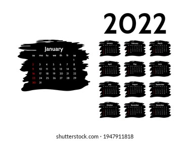 Calendar for 2022 with large January isolated on a white background. Sunday to Monday, business template. Vector illustration