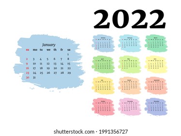 Calendar for 2022 with large January isolated on a white background. Sunday to Monday, business template. Vector illustration