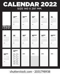 Calendar 2022 Minimal Style, Size 14 x 29.7 cm, Week Start Sunday, Corporate Design Planner Template.