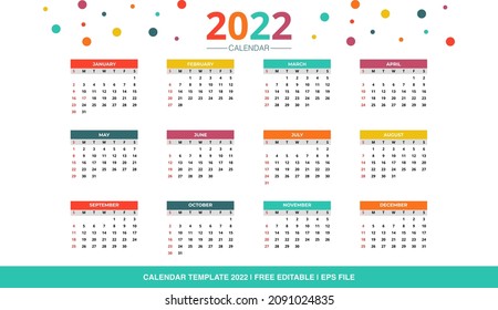 Calendar 2022 modern simple vector template colorful