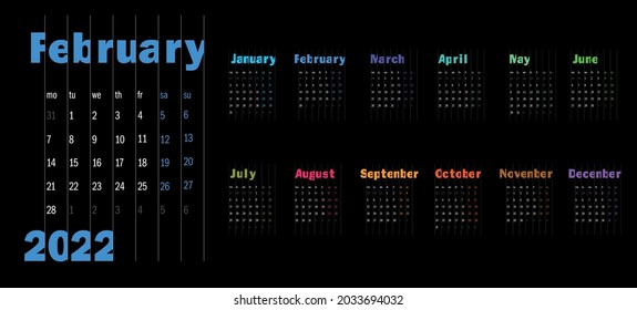 Calendar 2022, calendar 2022 - Monday week start, corporate design planner template.