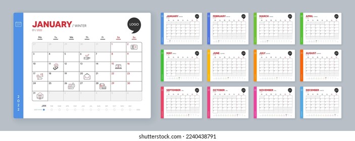 Calendar 2022 month schedule. Identification card, Medical help and Mail minimal line icons. Cashback, Dermatologically tested, Vacancy icons. Journey, Lock, Cyber attack web elements. Vector