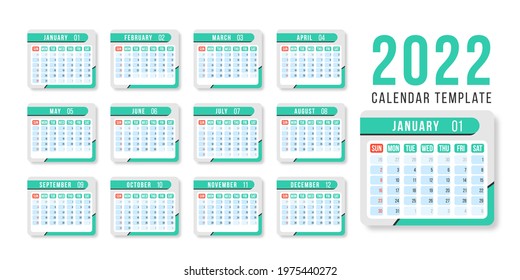 Calendar for 2022 on White Background for organization and business.