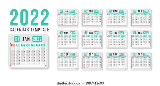 Calendario para 2022 sobre el fondo blanco para la organización y el negocio.
